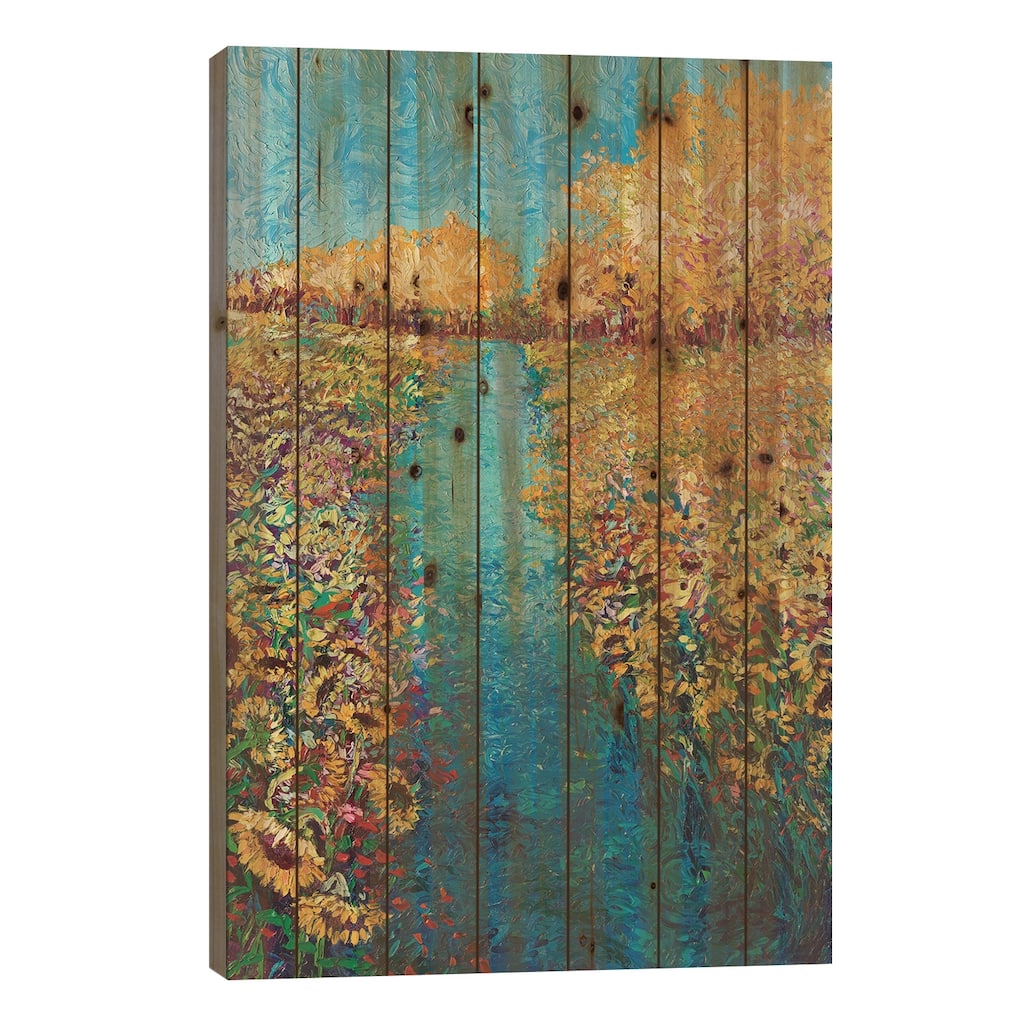 Sunflower Triptych Panel II Print On Wood by Iris Scott - Multi-Color