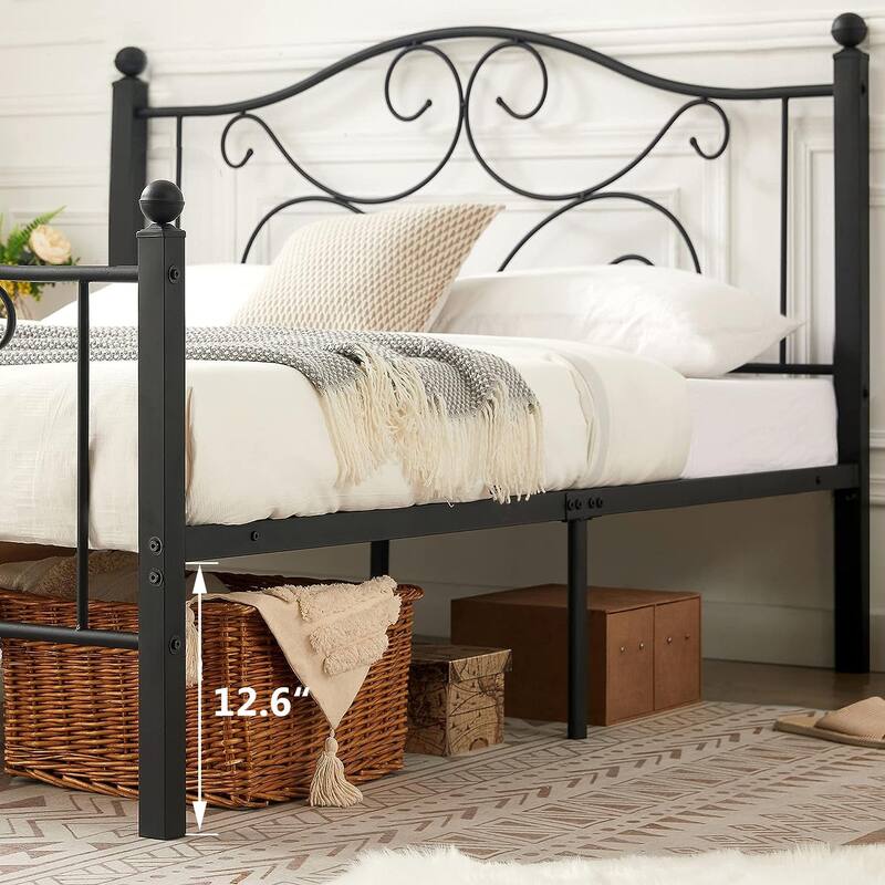 Metal Platform Bed Frame Graceful Scroll Black Iron Bed Frame No Box Spring Needed Platform Bed Frame