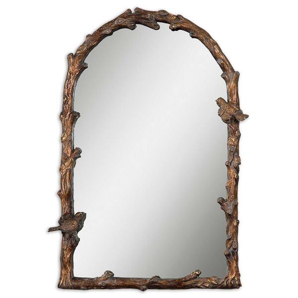 slide 1 of 1, Uttermost Paza 37" X 27" Rustic Lodge Woodland Branch Arch Wall Mirror Antique Gold Leaf