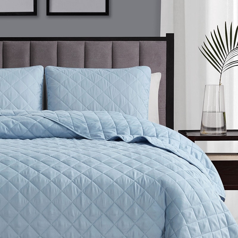 Diamond Quilting 3PC Quilt Set - Soft Cozy Microfiber Quilted Covertlet Bedding