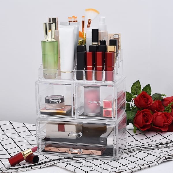 mDesign 3 Drawer Stackable Plastic Makeup Cosmetic Storage Organizer