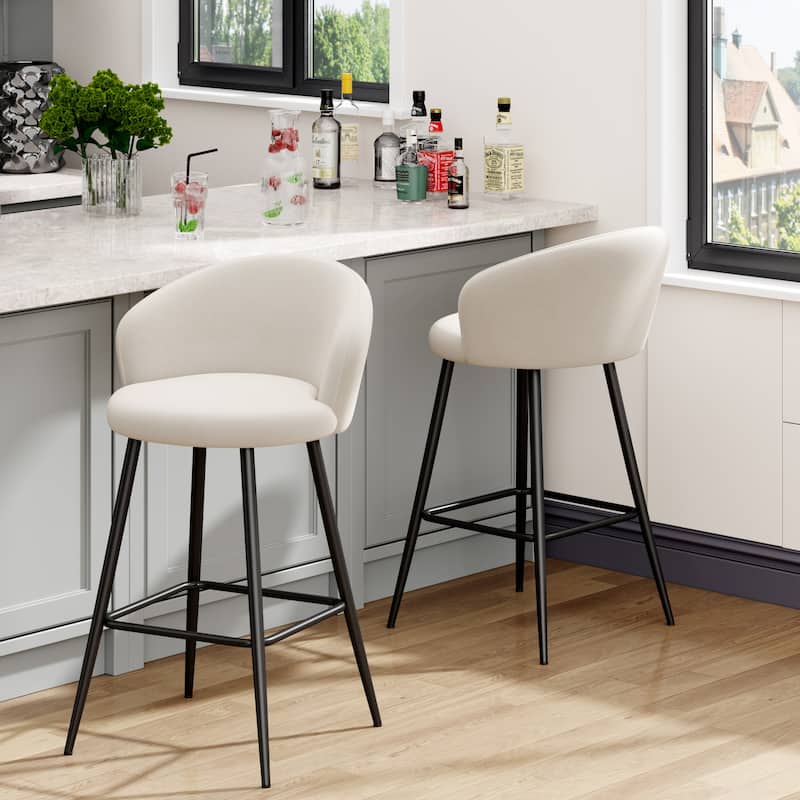 Upholstered Counter & Bar Stools With Metal Frame, Bar Chairs for Kitchen lsland with back and footrest