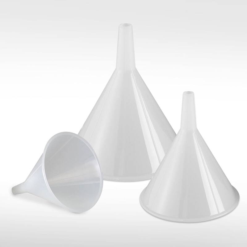 Hutzler Plastic Funnel 3-Piece Set, Includes 4oz, 8oz, and 16 oz Funnels, Perfect for Various Uses Around the Kitchen
