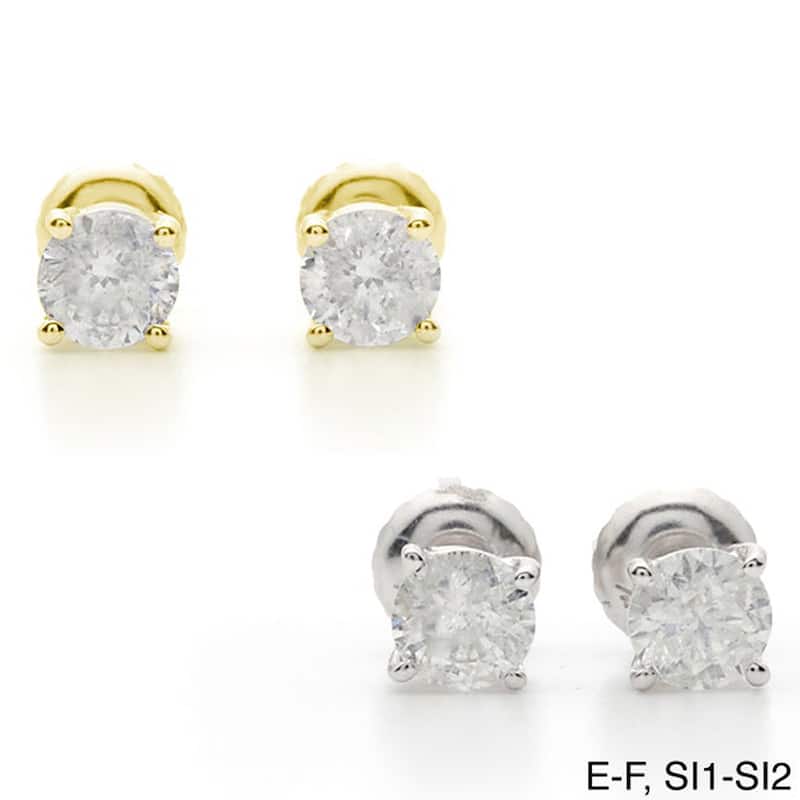 Auriya 18k Gold 1 1/4ctw Round Diamond Stud Earrings Clarity-enhanced - E-F, SI1-SI2 - White