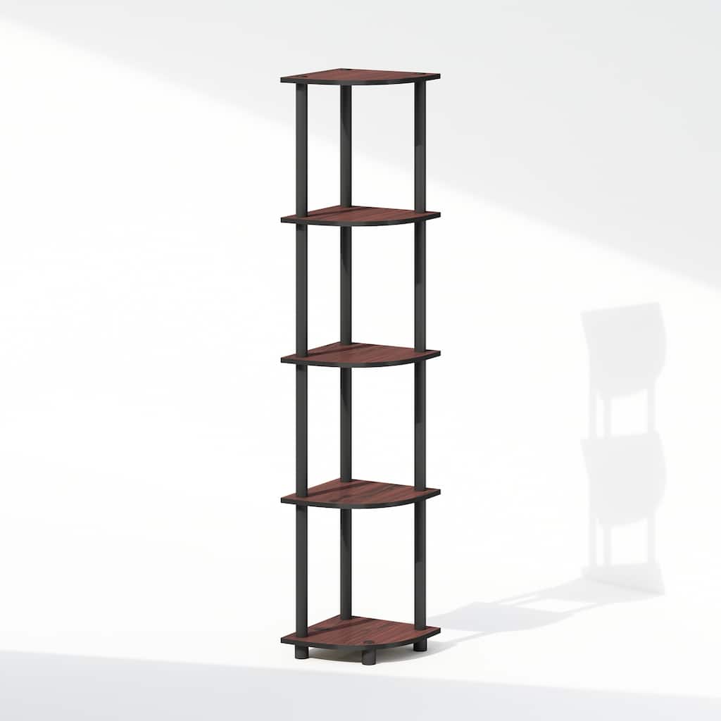 5 Tiers Wood Household Shelving Unit in Dark Cherry/Black (11.6 in. W x 57.7 in. H x 11.6 in. D)
