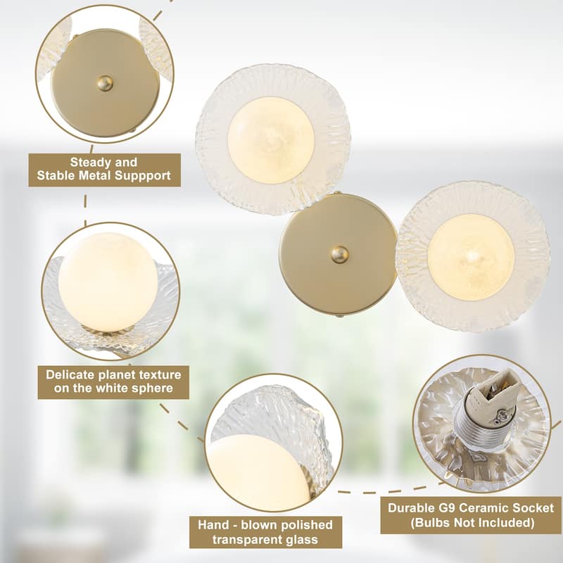 Gold Lotus Leaf Textured Glass Plate Wall Sconce Moon Globe Lampshade