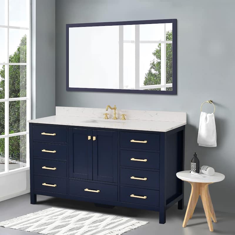 StarrySky 60 inch Undermount Single Sink Bathroom Vanity with Engineered Carrara Marble Top