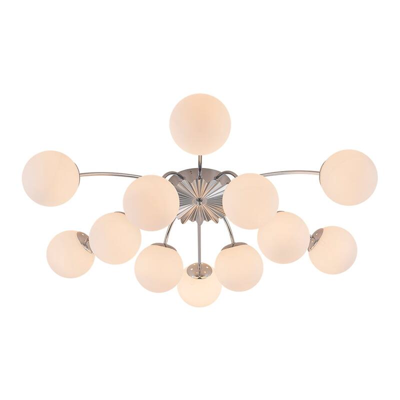Mid-Century 12-Light Milky Glass Globe Sputnik Ceiling Light - 39in