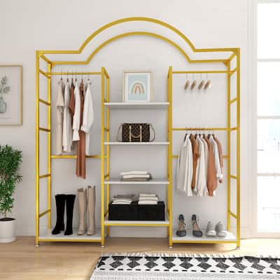 Moasis 4 Tiers Heavy Duty Coat Rack Garment Racks with 3 Hang Rods & 6 Shelves