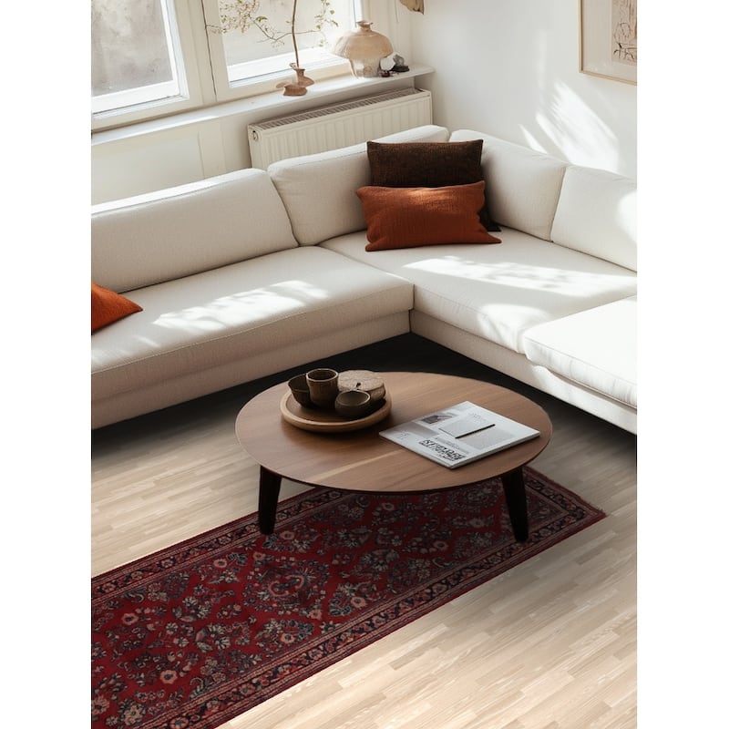 Hand Knotted Oriental 100% Wool Carpet Traditional All-Over Red Sarouk Runner Rug - 7' 6'' X 2' 8''