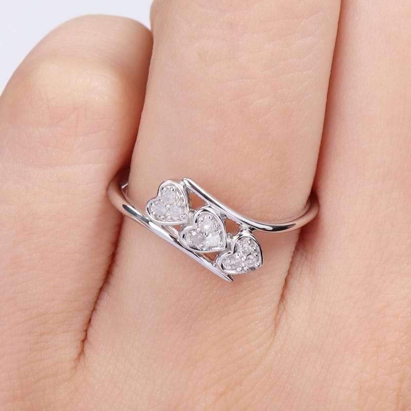 Miadora 1/10ct TDW Diamond Triple Heart Promise Ring in Sterling Silver