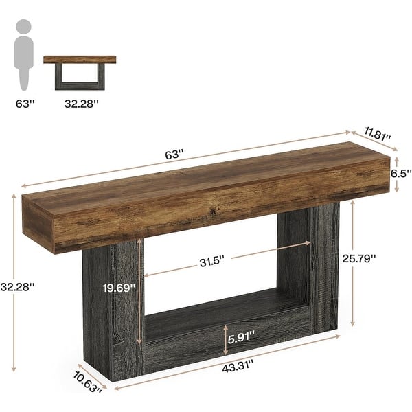 dimension image slide 2 of 3, Farmhouse 2-Tier Entryway Table for Living Room, Hallway, Foyer