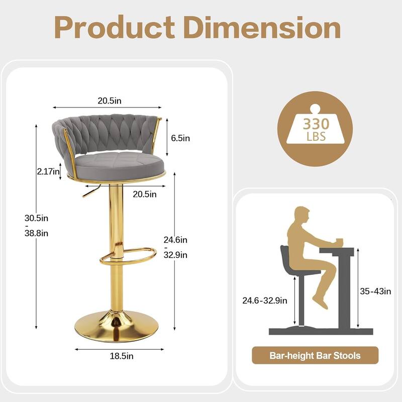 VECELO Set of 4/6 Bar Stools Adjustable Swivel with Metal Frame Modern Bar Stools with Back for Dining Room