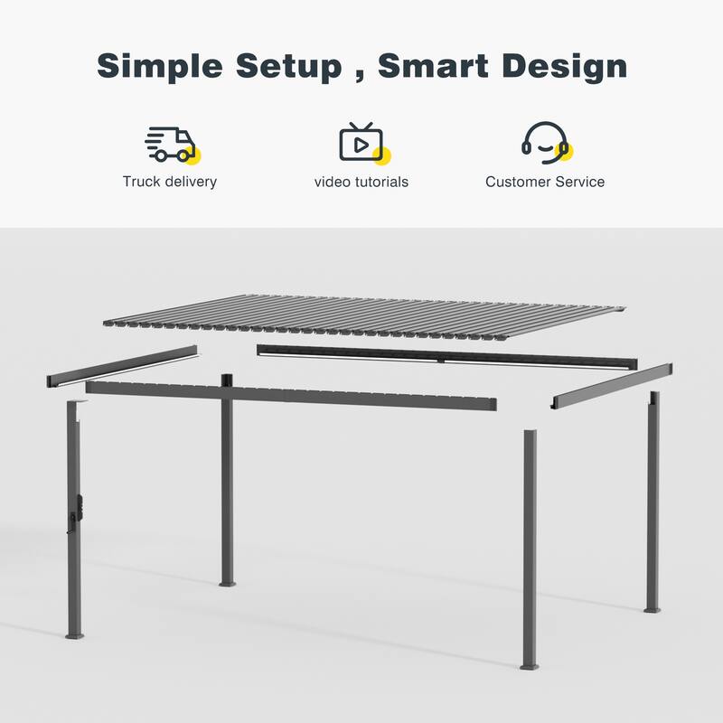 Outdoor Metal Louvered Pergola with LED Strip Lights