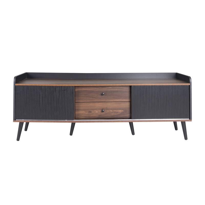 63'' Mid Century TV Stand with 2 Cabinets& Open Compartments, Entertainment Center