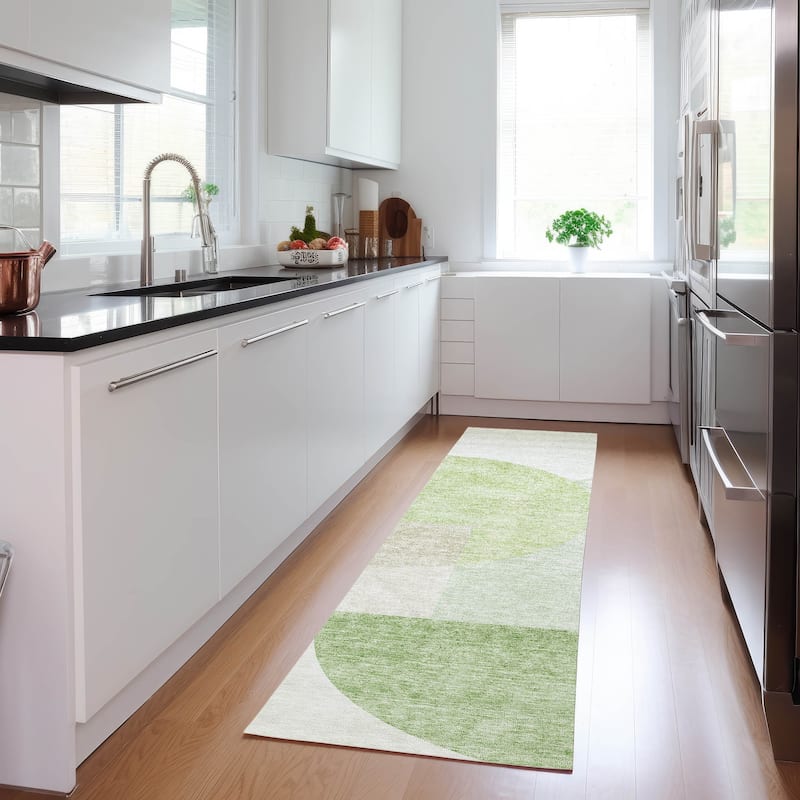 Machine Washable Indoor/ Outdoor Chantille Contemporary Modern Rug - Olive - 2'3" x 7'6"