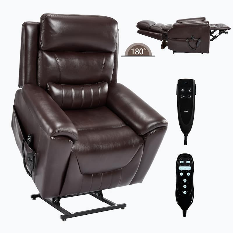 Roomfitters Dual Motor Power Lift Recliner 180 Flat Infinite Position Heat Massage Heavy Duty Leatherair Sofa