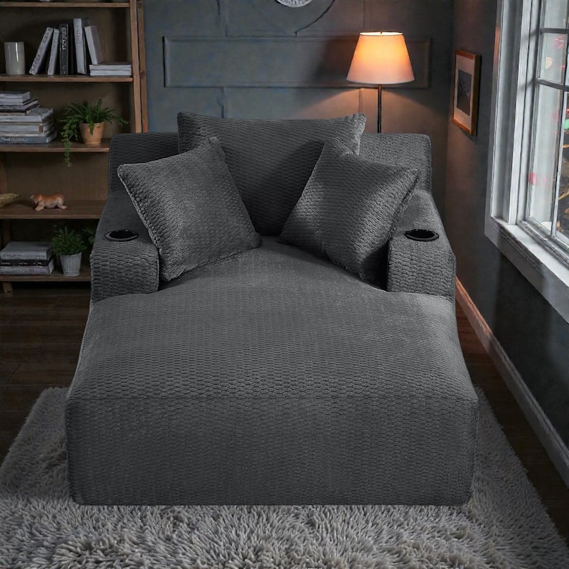 Oversized Chaise Lounge Chair Indoor, No Assembly Sleeper Sofa with Faux Fur Upholstery for Living Room or Office