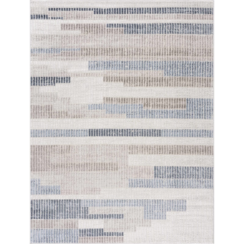 Hauteloom Calum Living Room, Bedroom Area Rug - Farmhouse - High Pile - Pink,Gray - 7'9" x 9'6"