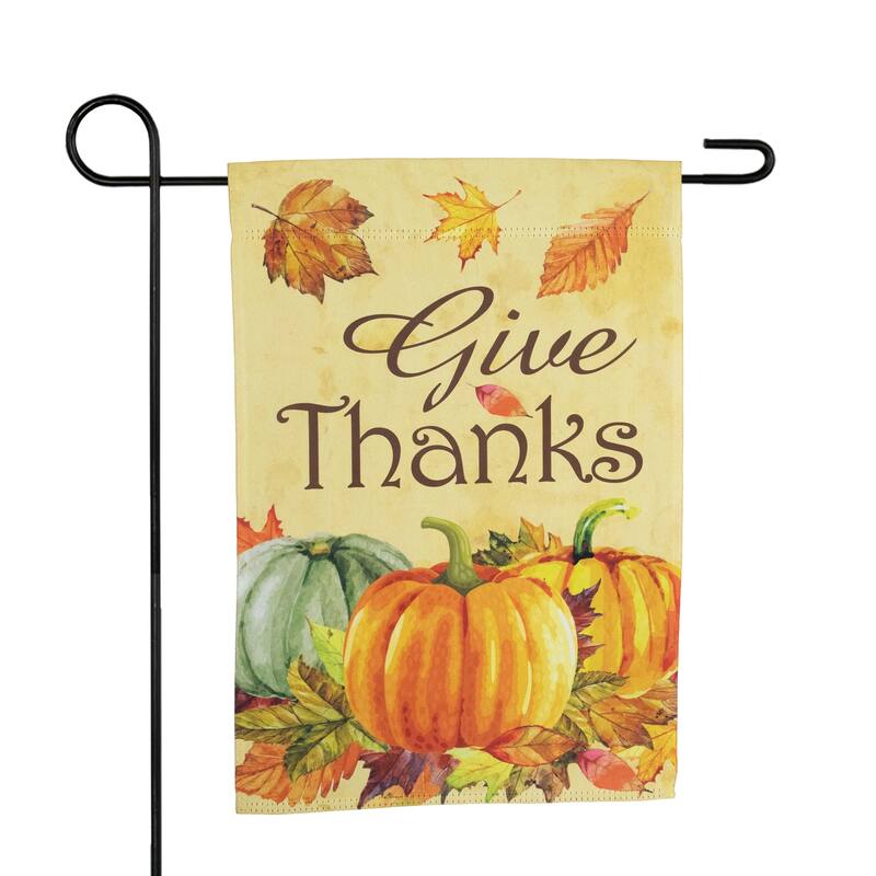 Pumpkins and Leaves "Give Thanks" Fall Harvest Outdoor Garden Flag - 18" x 12.5" - 18" x 12.5"