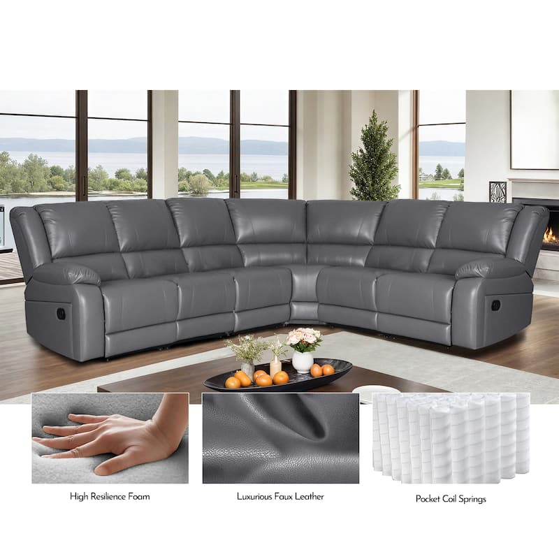 119''W Faux Leather 6-Seat Large Manual Reclining Sectional Sofa