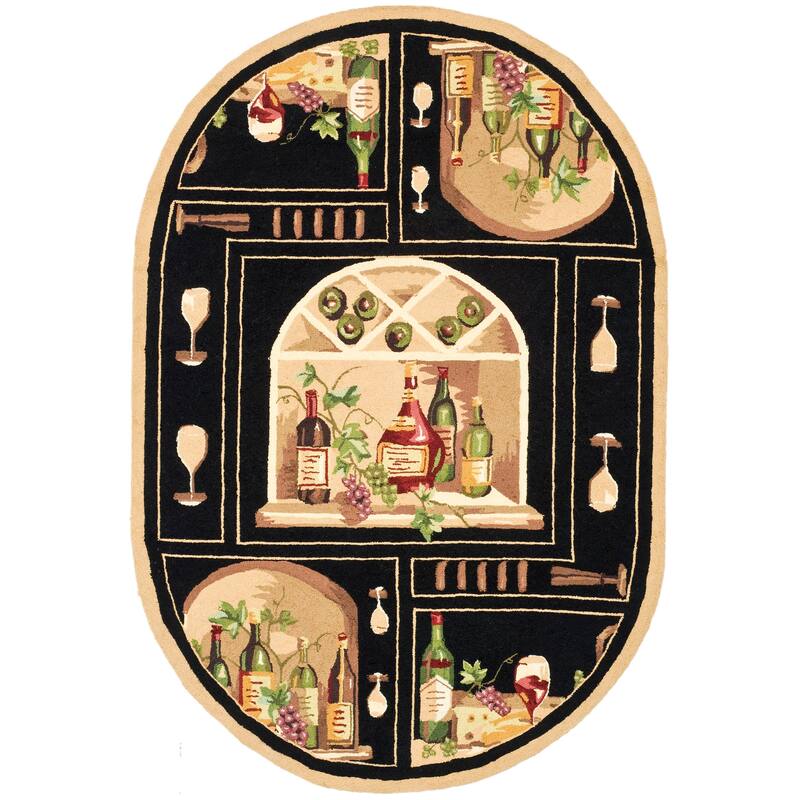 SAFAVIEH Handmade Chelsea Ardie French Country Wool Rug - 4'6" x 6'6" Oval - Black/Multi