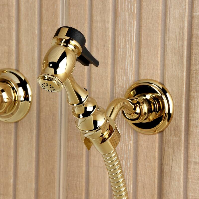 Kingston Brass Essex Double-Handle Wall-Mount Pre-Rinse Bridge Kitchen Faucet