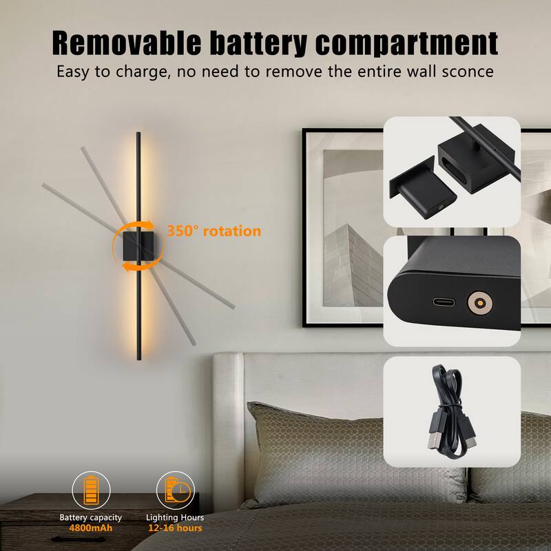 C Cattleya Dimmable 3CCT Chargeable Rotatable LED Wall Lamp with Remote Control