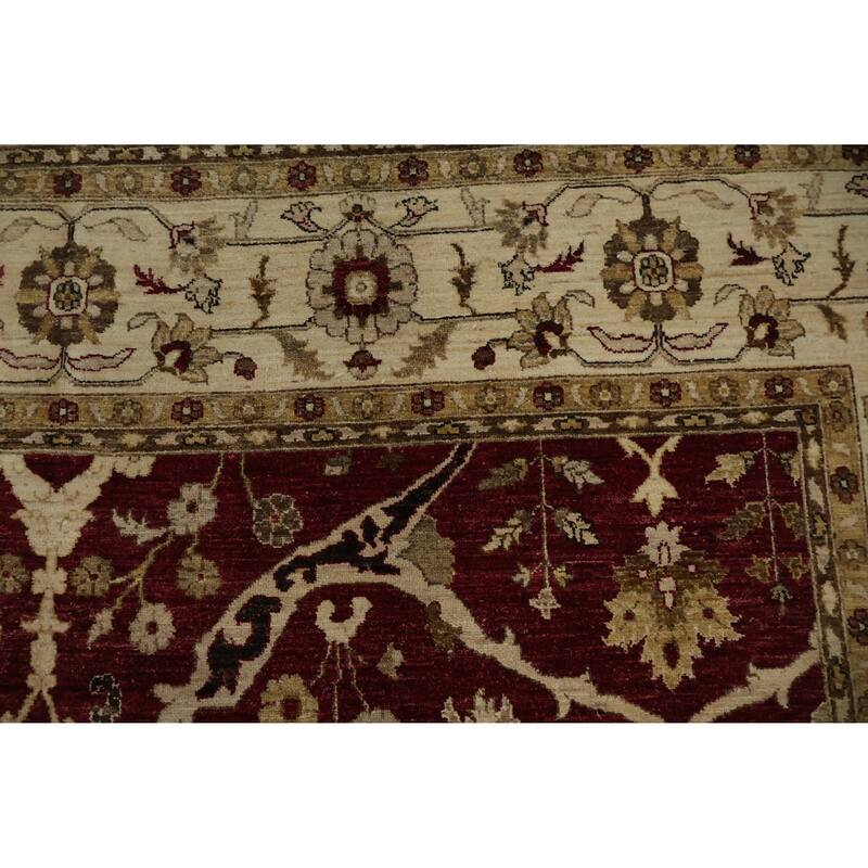 Hand Knotted Oriental 100% Wool Carpet Traditional All-Over Red Peshawar Area Rug - 14' 7'' X 9' 11''