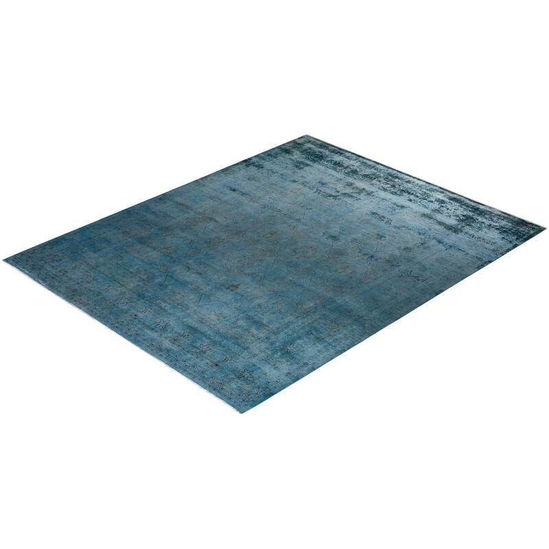 Overton Hand Knotted Wool Vintage Inspired Modern Contemporary Overdyed Blue Area Rug - 8' 2" x 9' 10"