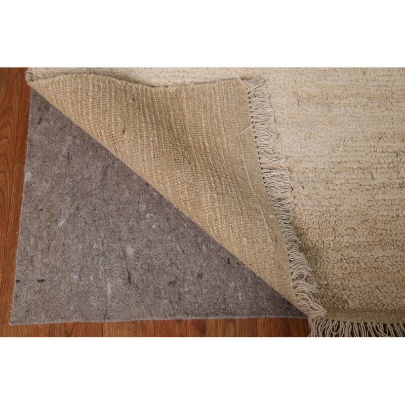 Hand Knotted Oriental 100% Wool Carpet Modern Tribal Beige & Ivories Moroccan Area Rug - 9' 11'' X 6' 10''
