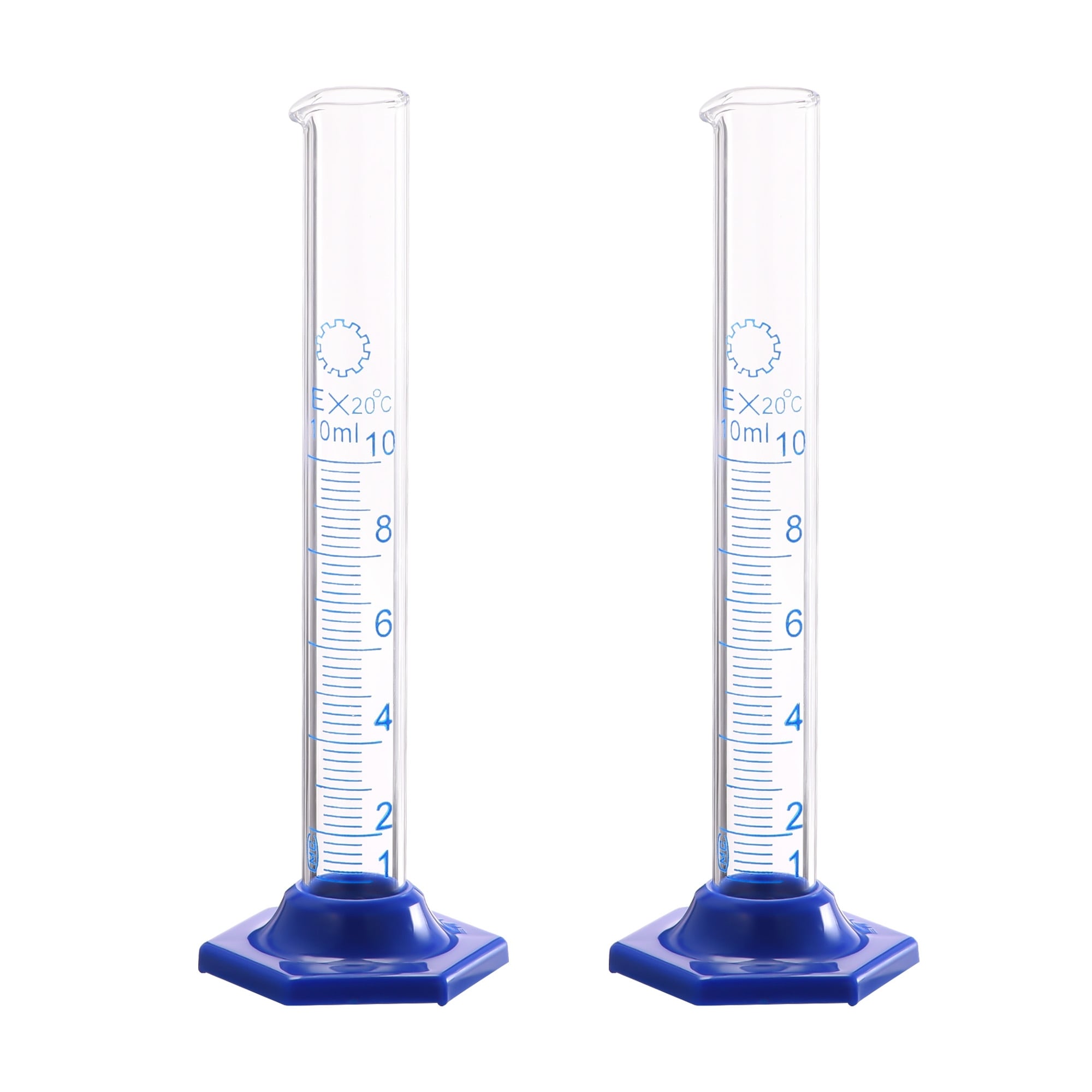 Borosilicate Glass Graduated Cylinder,10ml Measuring Cylinder,Hex Base 2Pcs  - Clear,Blue - Bed Bath \u0026 Beyond - 33847628, image size:2000x2000