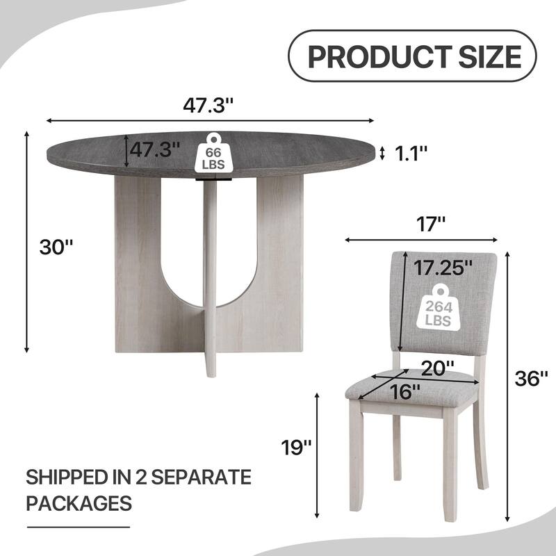 Rossetta 5-Piece Contemporary Transitional Style Dining Set with X-Crossed Base Round Table and 4 Upholstered Fabric Chairs