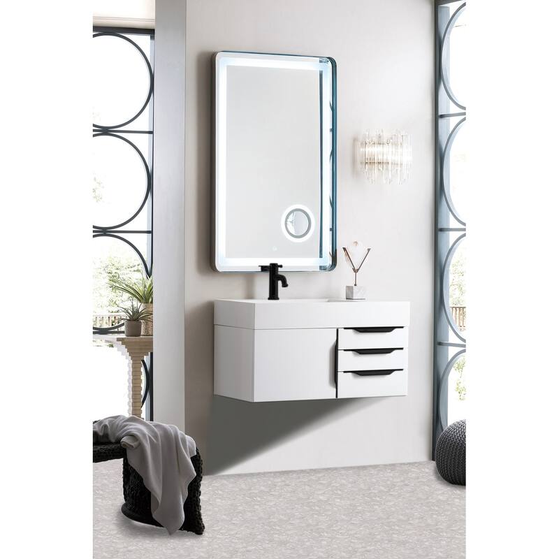James Martin Vanities Mercer Island 36" Single Vanity, Glossy White with Matte Black Hardware