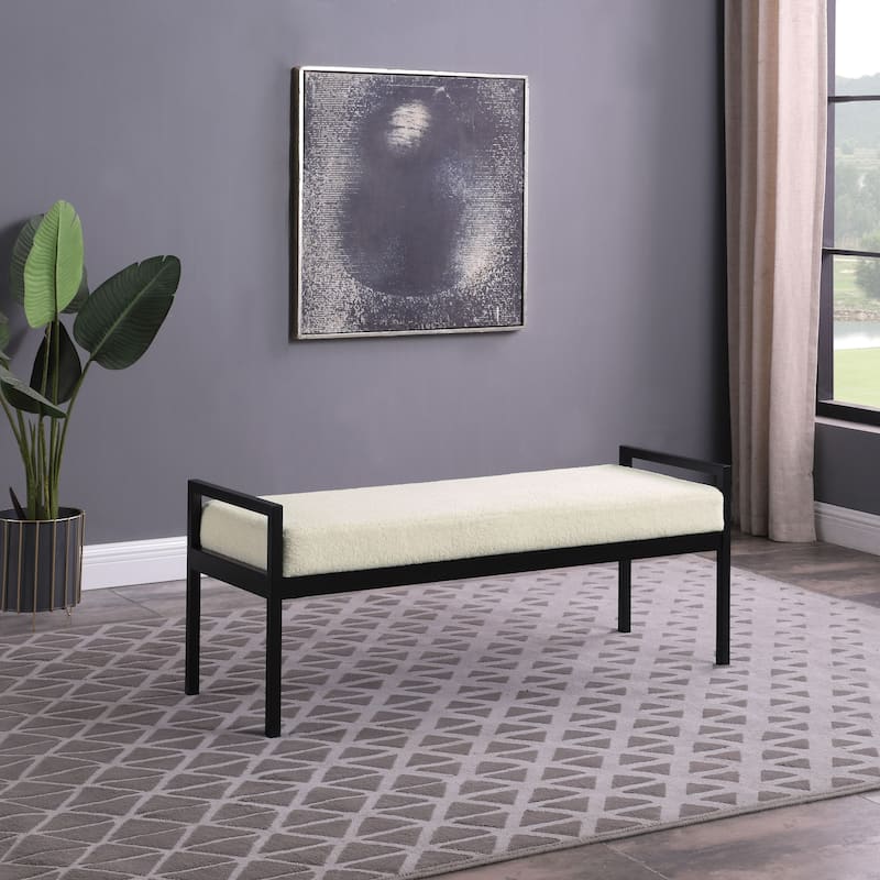 HomePop Modern Metal Bench - Cream Sherpa Fur