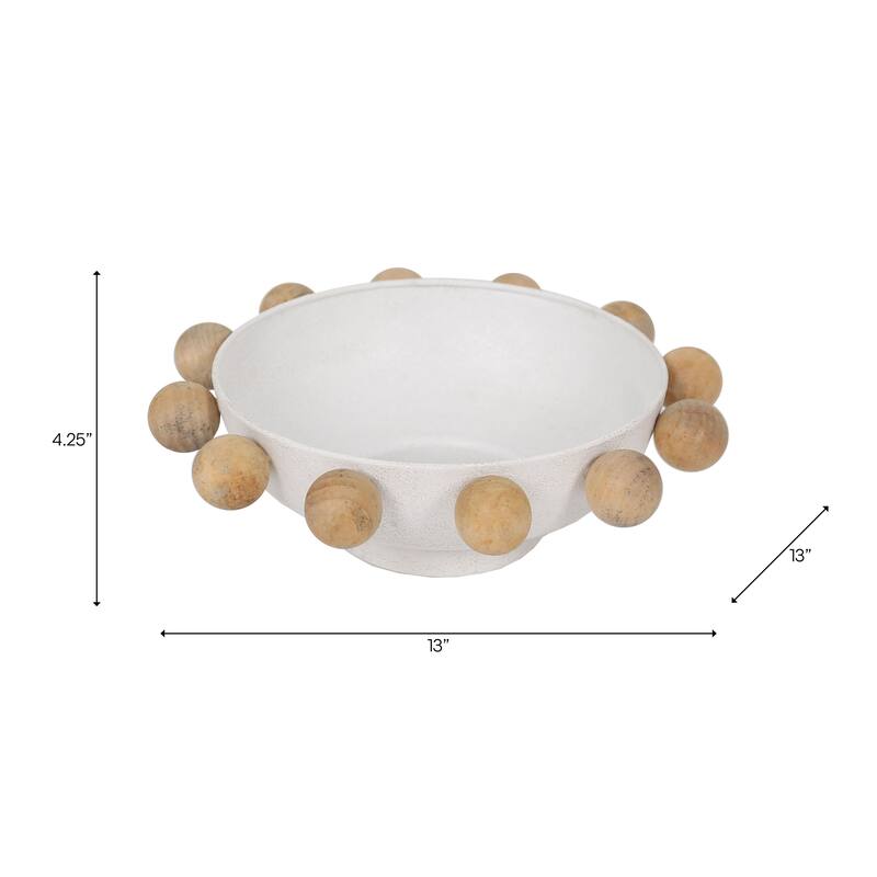 Wood and Metal Decorative Bowl with Fir Sphere Accents - 13" - 13.0"