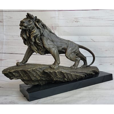 Extra Large Wild African Lion On Prowl Wildlife Safari Bronze Sculpture By Barye