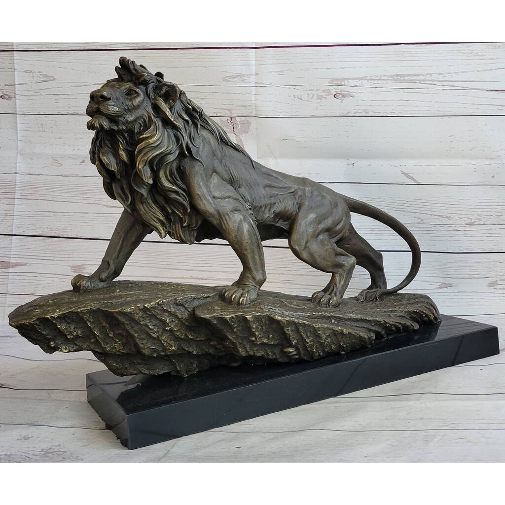 Extra Large Wild African Lion On Prowl Wildlife Safari Bronze Sculpture By Barye