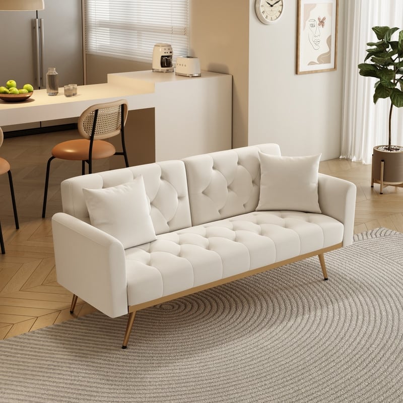 Sofa Bed 68.3" Velvet Tufted Back Convertible Sofa