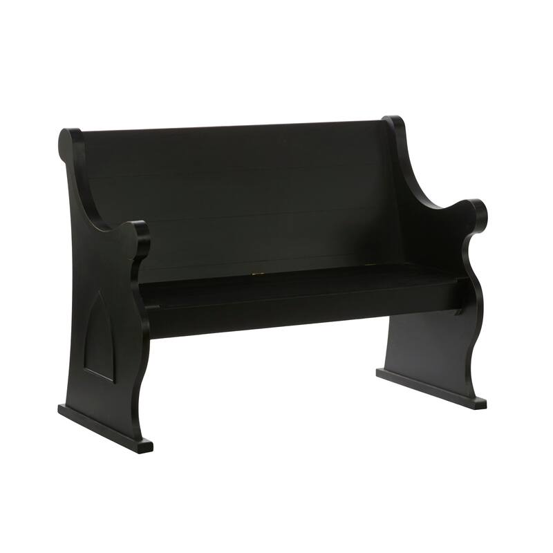 Wood Storage Bench with Scrolled Armrests - Black or White - Roche River Decor - Black