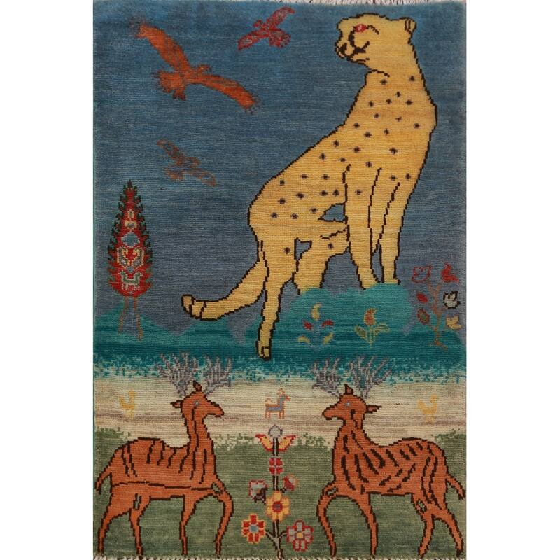 Hunting Animals Kazak Oriental Foyer Rug Hand-Knotted Wool Carpet - 2'0"x 3'0"
