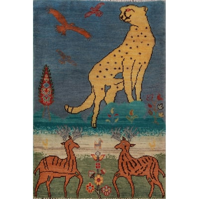 Hunting Animals Kazak Oriental Foyer Rug Hand-Knotted Wool Carpet - 2'0"x 3'0"