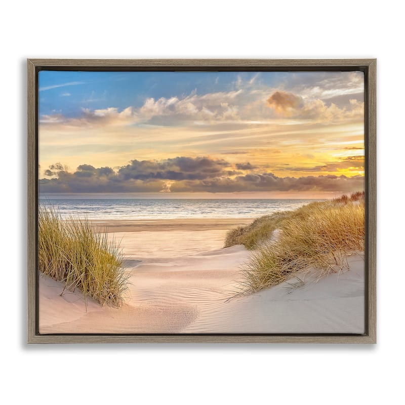 Stupell Serene Beach Between Dunes Framed Floater Canvas Wall Art Design By Mike Calascibetta - 31 x 25 - Brown