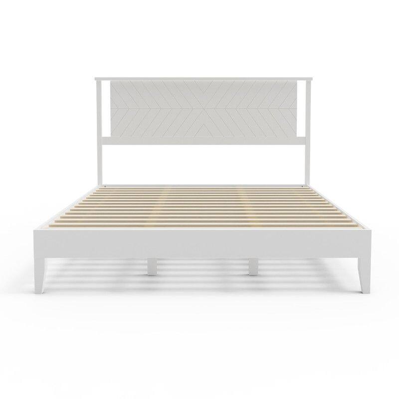 Twin Size Deluxe Bed Frame with Headboard with Solid Wood, No Box Spring Needed, Easy Assembly, White