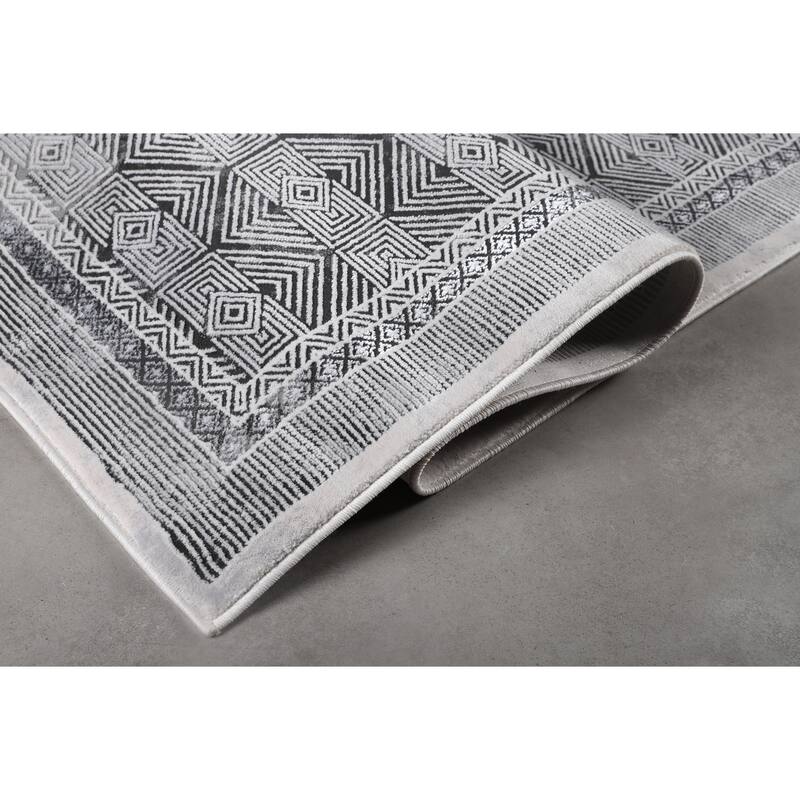 Marissa Collection Grey Geometric Transitional Area Rug