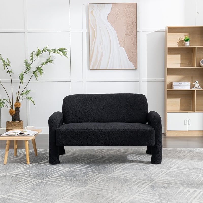 SEYNAR Mid-Century Modern Boucle 51'' Solid Wood Curved Sofa - Black
