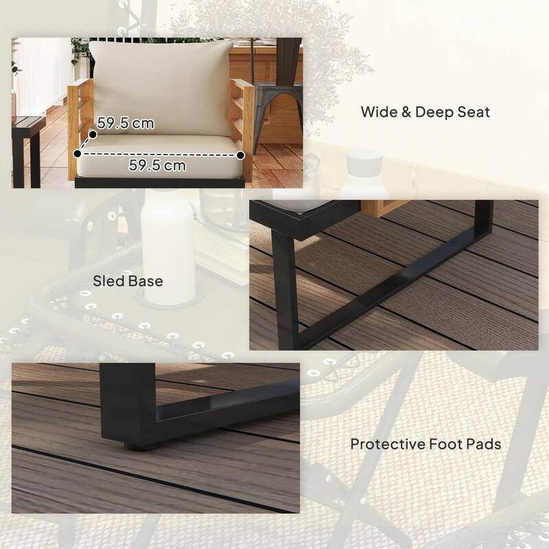 3-Piece Metal Patio Set, Small Cushioned Armchairs, Slatted Table