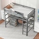 preview thumbnail 3 of 14, Gray Twin Size Solid Wood Loft Bed with Desk, Blackboard, and Drawers