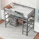 preview thumbnail 3 of 28, Wood Twin Size Loft Bed with Desk, Blackboard, Storage Box, Shelf & 3 Drawers, Safe Design with Guardrails, Grey