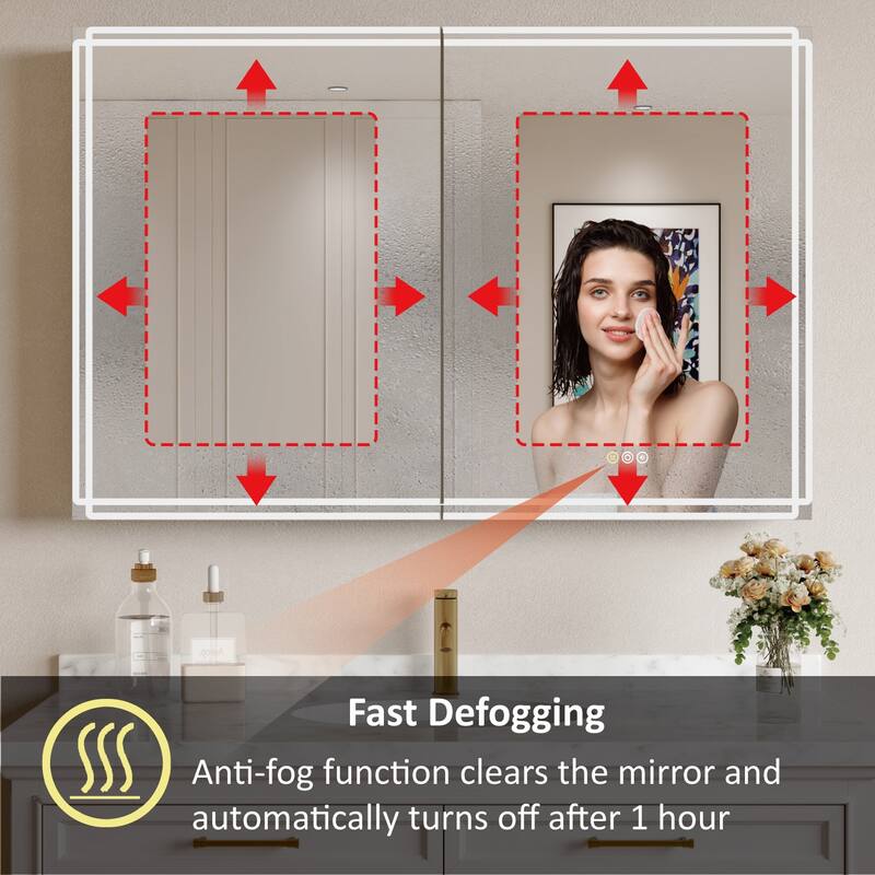 Alita Aluminum LED Medicine Cabinet with Mirror, Dimmable Light, Anti-Fog, Adjustable Shelves, Recessed or Wall Mount